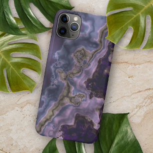 Coque iPhone 16 Pro Max Art de marbre géode violet foncé gris marron