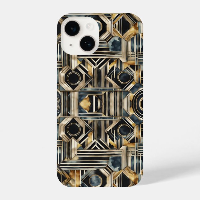 Coque iPhone Art-deco marble Black and gold Jazzy Geometric  (Verso)