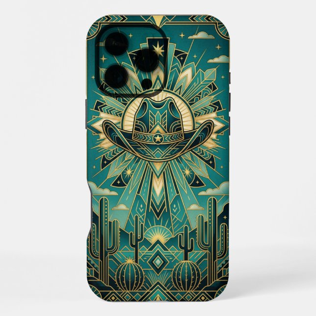 Coque iPhone Art Deco Teal & Gold iPhone 16 Pro Max Case  (Verso)