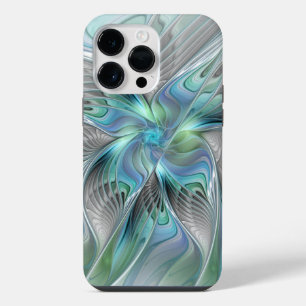 Coque Pour Pour iPhone 14 Pro Max Art fantaisiste fractal papillon bleu vert abstrai