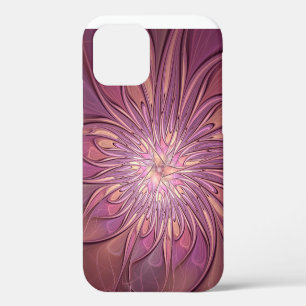 Coque iPhone 12 Art floral fractal moderne abstrait Couleurs de ba