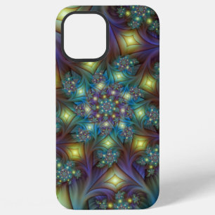 Coque iPhone 12 Pro Max Art fractal abstrait illuminé brillant sarcelle vi