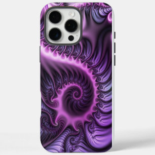 Coque iPhone 16 Pro Max Art fractal abstrait vibrant rose violet en spiral