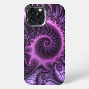 Etui iPhone 13 Pro Max Art fractal abstrait vibrant rose violet en spiral