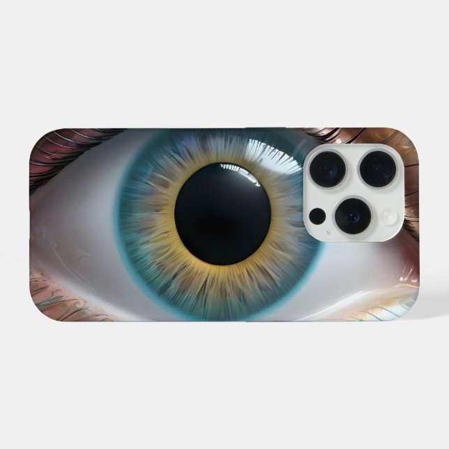 Coque iPhone Art fractal de globe oculaire bleu, (Verso Horizontal)