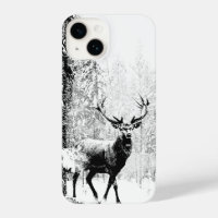Art graphique Deer Stag Forêt animale Arbres hiver