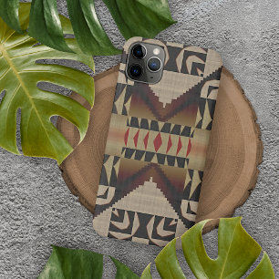 Coque iPhone 16 Pro Max Art Mosaïque Marron Beige Taupe Rouge Noir Tendanc
