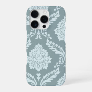 Coque iPhone 16 Pro Art Rococo Damassé I Bleu Canard Œuf+Turquoise