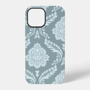 Coque iPhone 12 Art Rococo Damassé I Bleu Canard+Turquoise