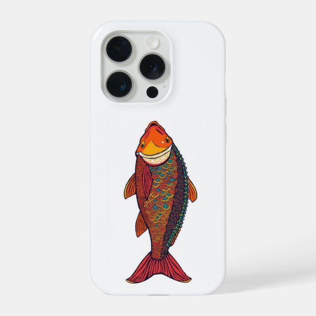 Coque iPhone Artistic Folk Art Fish with Intricate Phone Case (Verso)