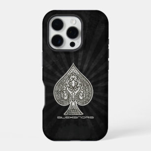 Coque iPhone 16 Pro As de pique personnalisé rétro artistique pour jou
