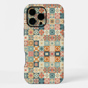 Coque iPhone 16 Pro Max Aspect vieilli et quilté patchwork