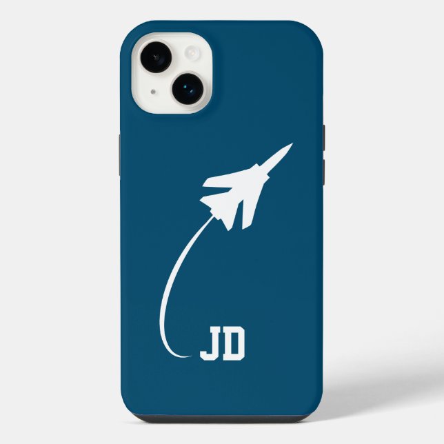 Coque iPhone Avion à réaction monogrammé, minimaliste, moderne  (Verso)