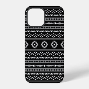 Coque iPhone 12 Pro Aztec blanc gris noir Motifs mélangés Motif