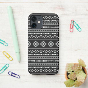 Coque iPhone 12 Mini Aztec blanc gris noir Motifs mélangés Motif