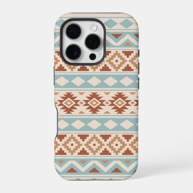 Coque iPhone Aztec Essence Ptn III b Crème Terracottas Bleues (Verso)
