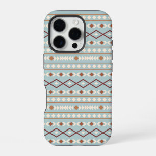 Coque iPhone 16 Pro Aztec Formes Motif Rusts Crème Turquoise-Bleu