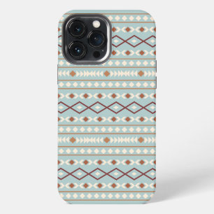 Etui iPhone 13 Pro Max Aztec Formes Motif Rusts Crème Turquoise-Bleu