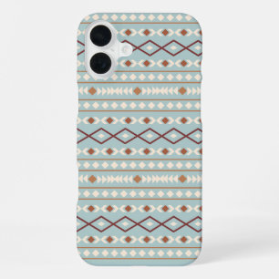 Coque iPhone 16 Plus Aztec Formes Motif Rusts Crème Turquoise-Bleu