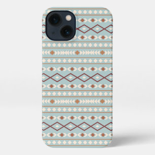 Etui iPhone 13 Aztec Formes Motif Rusts Crème Turquoise-Bleu