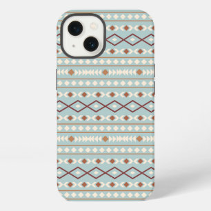 Etui iPhone 13 Aztec Formes Motif Rusts Crème Turquoise-Bleu
