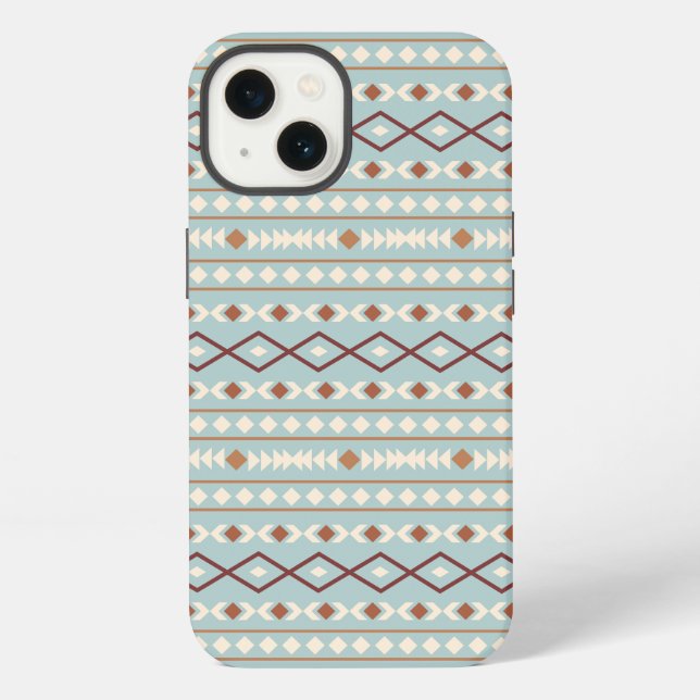 Coque iPhone Aztec Formes Motif Rusts Crème Turquoise-Bleu (Verso)