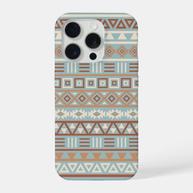 Coque iPhone Aztec Influence Motif Crème Bleue Terracottas (Verso)