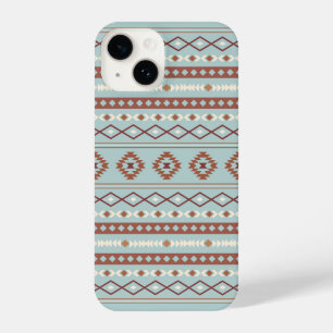 Coque Pour iPhone 14 Aztec Mixte Motif Motif Rusts Crème Bleu