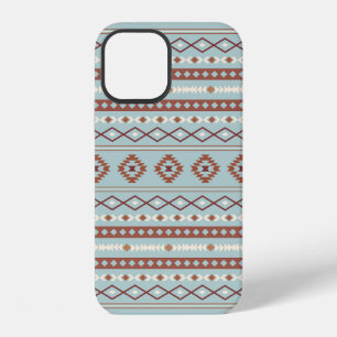 Coque iPhone 12 Aztec Mixte Motif Motif Rusts Crème Bleu
