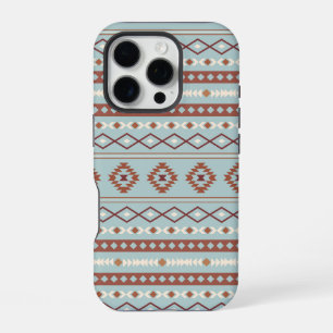 Coque iPhone 16 Pro Aztec Mixte Motif Motif Rusts Crème Bleu