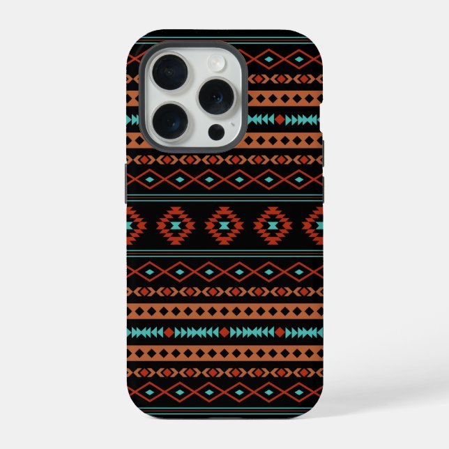 Coque iPhone Aztec Rusts Turquoise Noir Motifs mélangés Motif (Verso)
