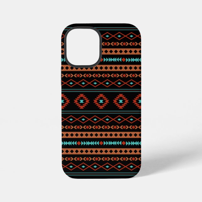 Coque iPhone Aztec Rusts Turquoise Noir Motifs mélangés Motif (Verso)