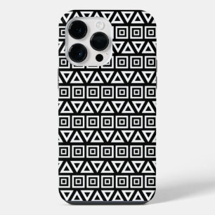 Coque Pour Pour iPhone 14 Pro Max Aztec Triangles+Motif Carré blanc sur noir