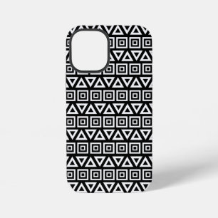 Coque iPhone 12 Mini Aztec Triangles+Motif Carré blanc sur noir