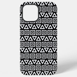 Coque iPhone 12 Pro Max Aztec Triangles+Motif Carré blanc sur noir