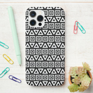 Coque iPhone 12 Pro Max Aztec Triangles+Motif Carré blanc sur noir