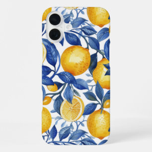 Coque iPhone 16 Plus Azulejo Lemons Feuilles Bleues