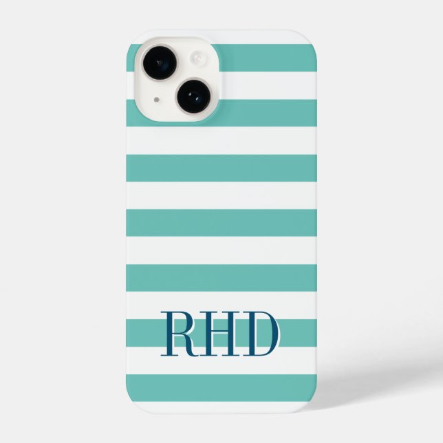 Coque iPhone Bande marine turquoise bleue et blanche nom person (Verso)
