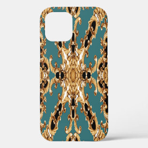 Coque iPhone 12 Baroque d'or, décoration luxueuse.