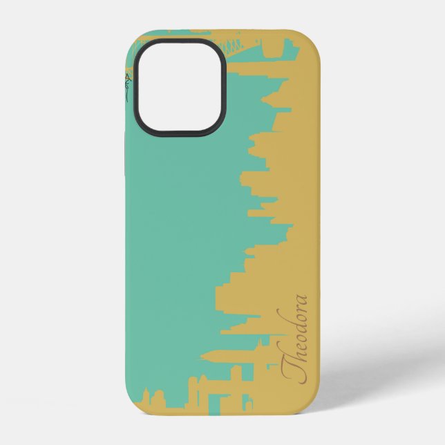Coque iPhone Bâtiments turquoise or abstrait (Verso)