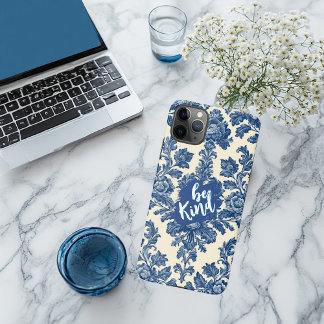 Coque iPhone 11Pro Max Be Kind Minimal Vintage French Toile Blue Rustic 