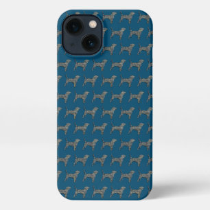 Etui iPhone 13 Beagle Hound Chien Cute Silhouette Grille Bleu