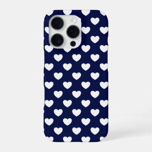 Coque iPhone 16 Pro Beau Coeur Bleu Foncé Et Blanc
