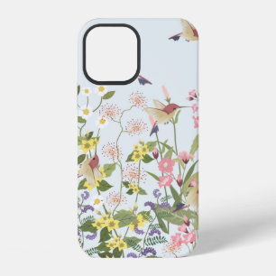 Coque iPhone 12 Beau colibri dans le jardin fleuri