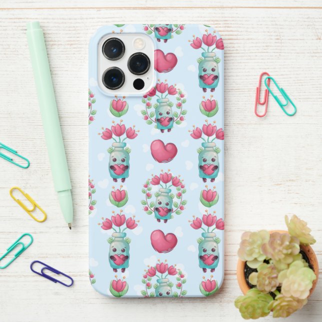 Coque iPhone Beau Floral Mason Jar Hearts Motif (Sur le bureau)