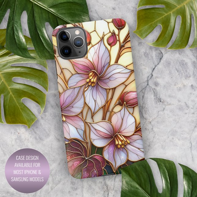 Coque iPhone Beau Motif d'Art Floral Verre Tiré (Créateur téléchargé)
