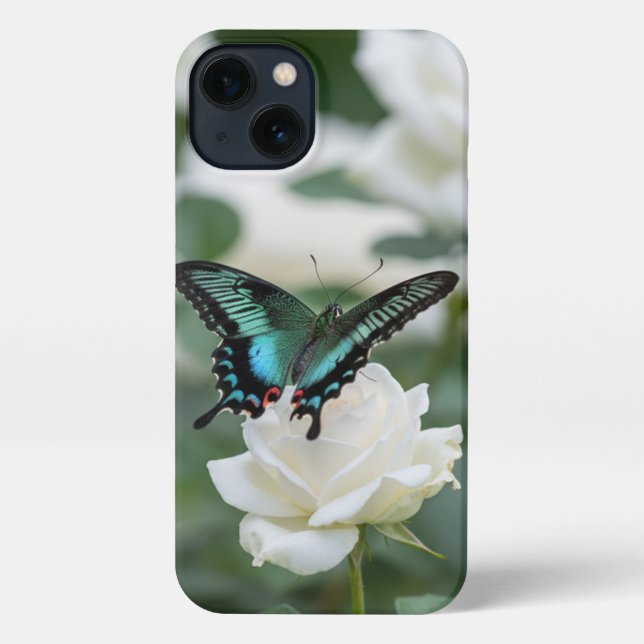 Coque iPhone Beau papillon et roses blanches (Verso)