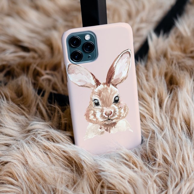 Coque iPhone Beauté moderne Pastel Rose Aquarelle Bunny Lovely (Créateur téléchargé)
