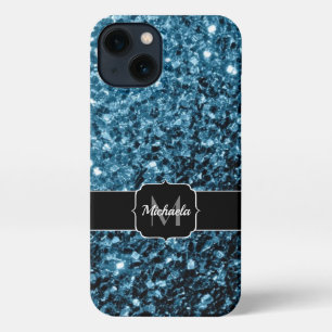 Etui iPhone 13 Bébé bleu clair faux parties scintillant scintille