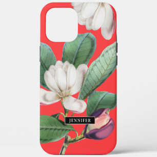 Coque iPhone 12 Pro Max Belle Magnolia Blossoms Botanique avec nom